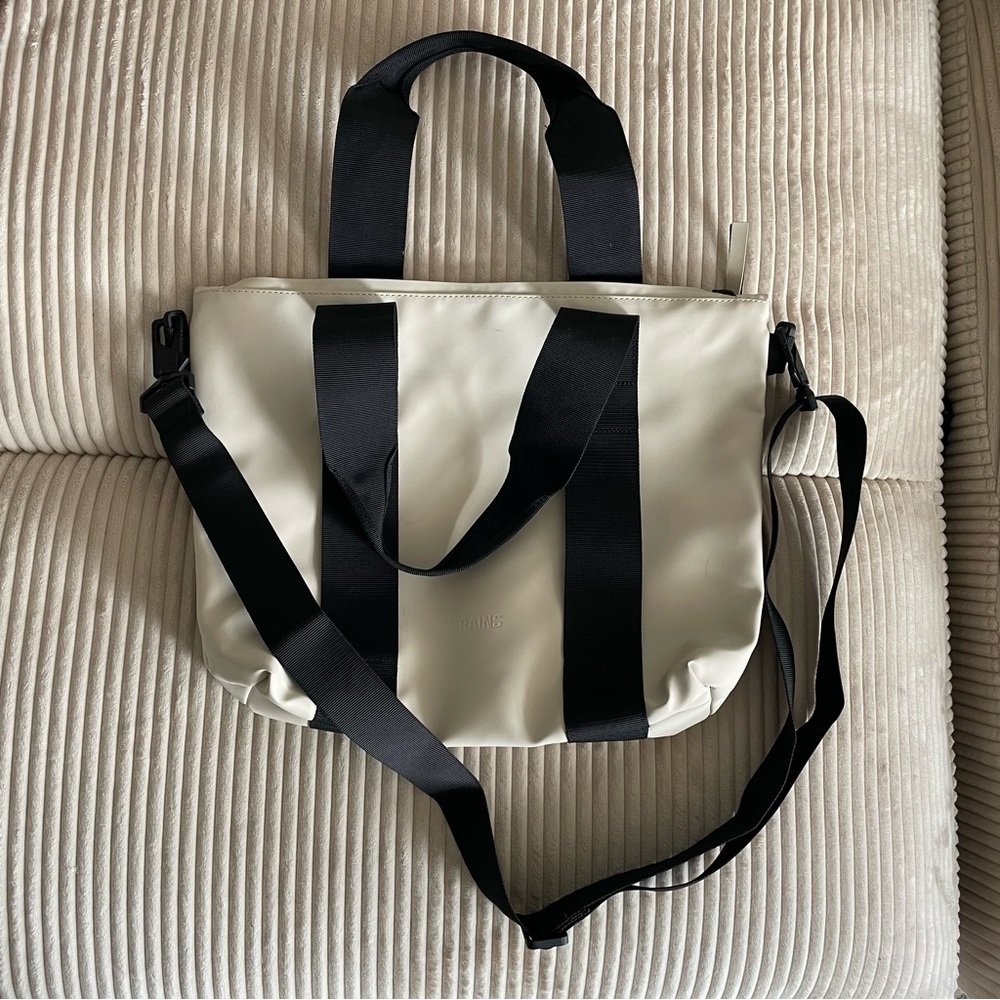 Rains Black and Cream Geometric Tote Bag